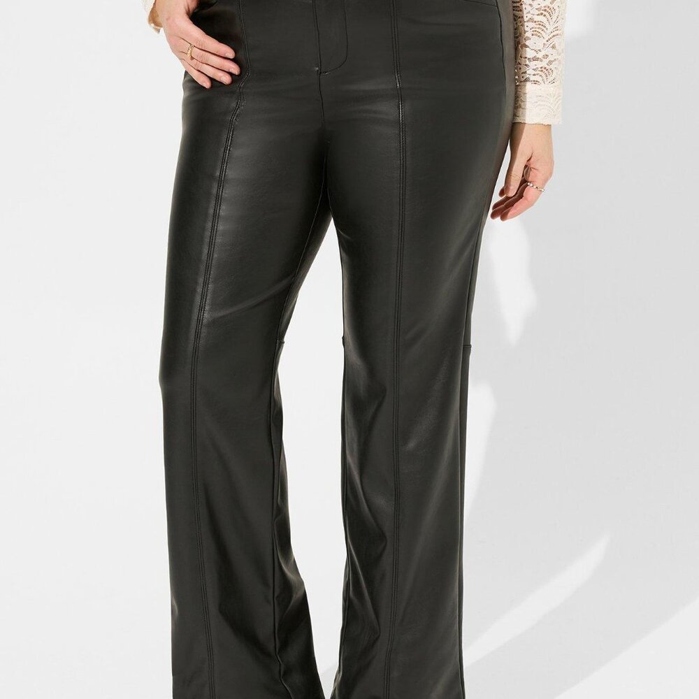 Pintuck Trouser Boot Faux Leather High Rise Pant